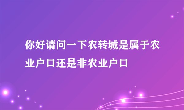 你好请问一下农转城是属于农业户口还是非农业户口