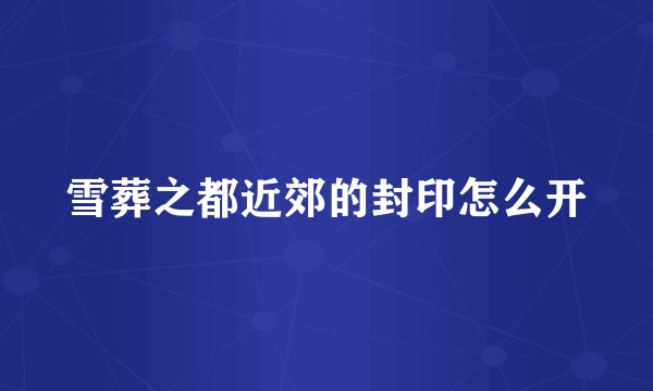 雪葬之都近郊的封印怎么开