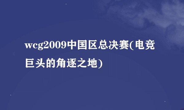 wcg2009中国区总决赛(电竞巨头的角逐之地)