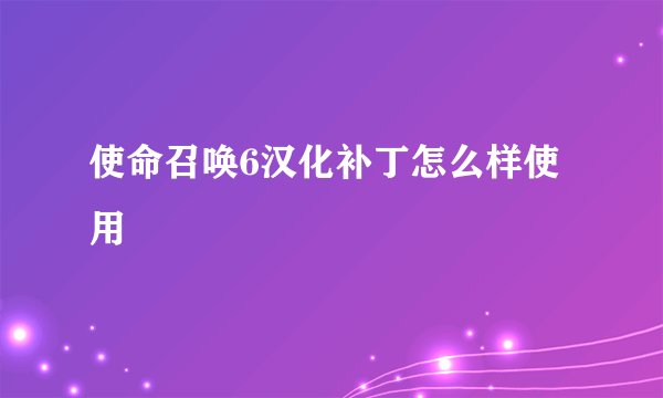 使命召唤6汉化补丁怎么样使用