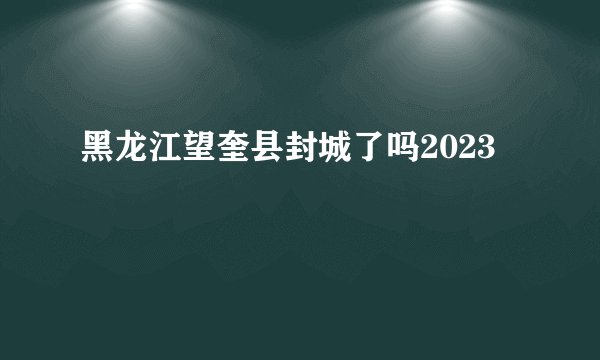 黑龙江望奎县封城了吗2023