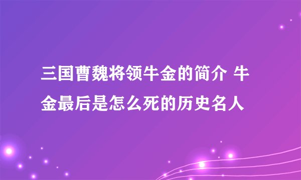 三国曹魏将领牛金的简介 牛金最后是怎么死的历史名人