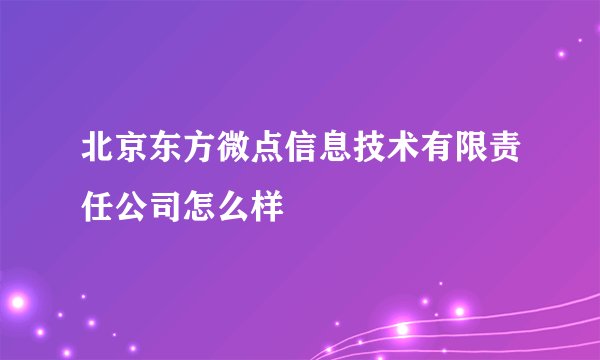 北京东方微点信息技术有限责任公司怎么样