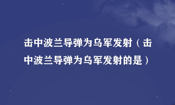 击中波兰导弹为乌军发射（击中波兰导弹为乌军发射的是）
