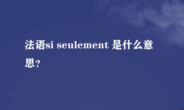 法语si seulement 是什么意思？