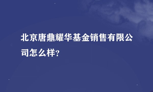 北京唐鼎耀华基金销售有限公司怎么样？