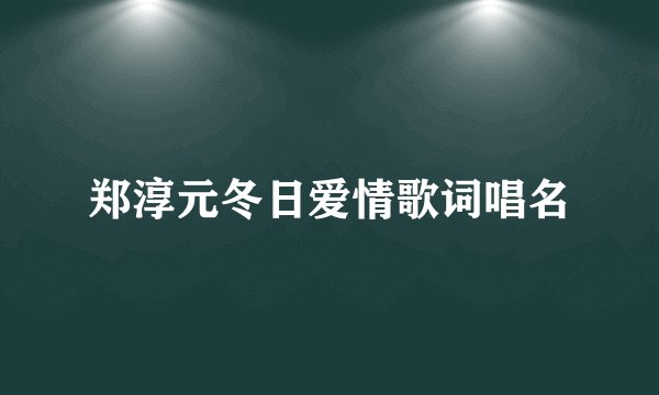 郑淳元冬日爱情歌词唱名