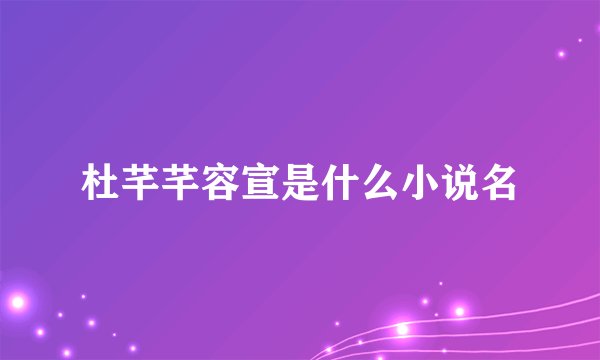杜芊芊容宣是什么小说名