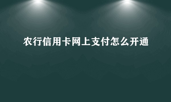 农行信用卡网上支付怎么开通
