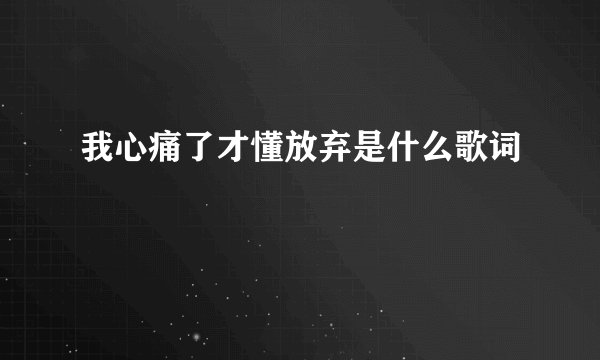 我心痛了才懂放弃是什么歌词