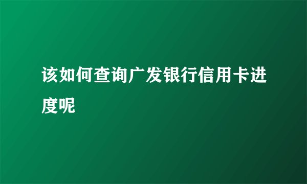 该如何查询广发银行信用卡进度呢