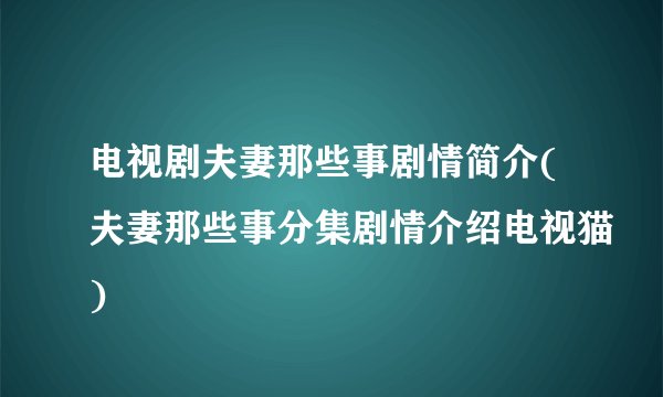 电视剧夫妻那些事剧情简介(夫妻那些事分集剧情介绍电视猫)