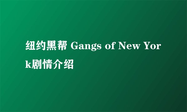 纽约黑帮 Gangs of New York剧情介绍