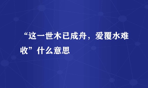 “这一世木已成舟，爱覆水难收”什么意思