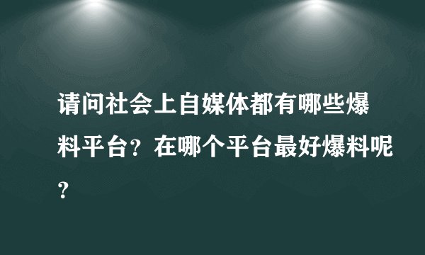 请问社会上自媒体都有哪些爆料平台？在哪个平台最好爆料呢？