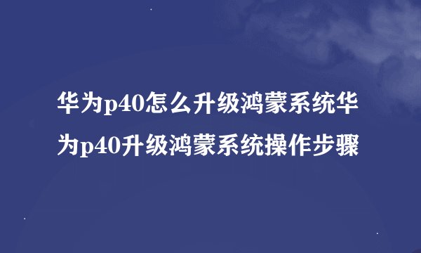 华为p40怎么升级鸿蒙系统华为p40升级鸿蒙系统操作步骤