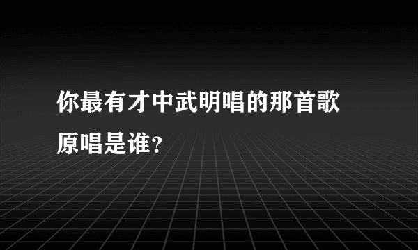 你最有才中武明唱的那首歌 原唱是谁？