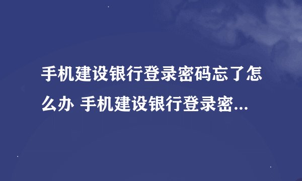 手机建设银行登录密码忘了怎么办 手机建设银行登录密码忘了的方法