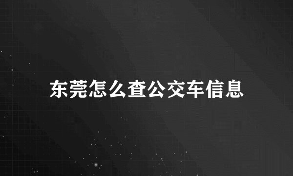 东莞怎么查公交车信息