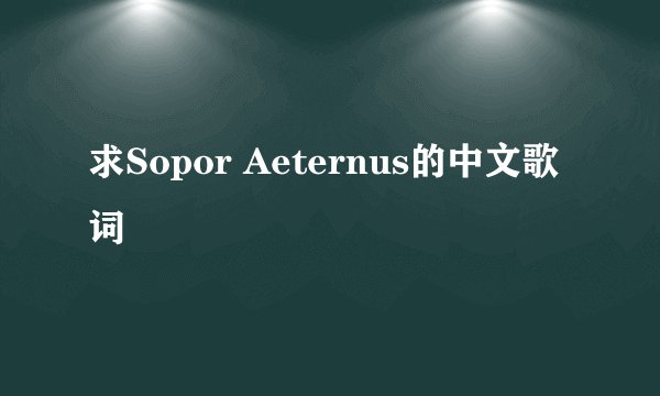 求Sopor Aeternus的中文歌词