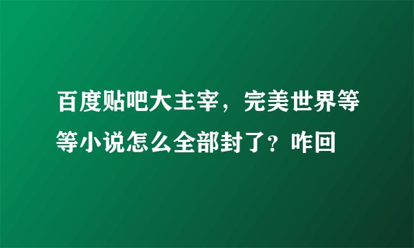 百度贴吧大主宰，完美世界等等小说怎么全部封了？咋回