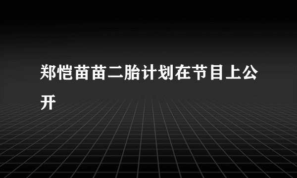 郑恺苗苗二胎计划在节目上公开