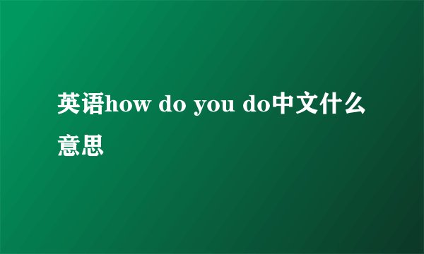 英语how do you do中文什么意思