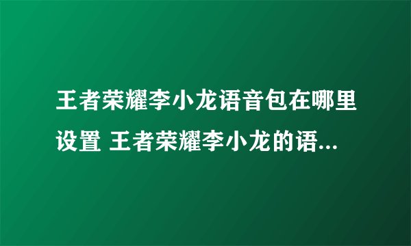 王者荣耀李小龙语音包在哪里设置 王者荣耀李小龙的语音包在哪里设置