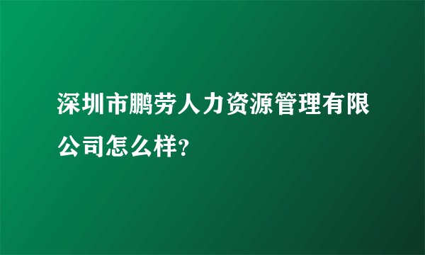 深圳市鹏劳人力资源管理有限公司怎么样？