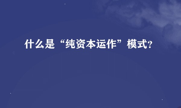 什么是“纯资本运作”模式？