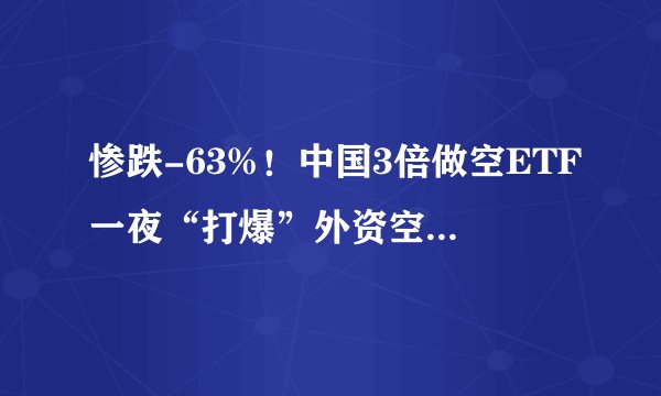 惨跌-63%！中国3倍做空ETF一夜“打爆”外资空头！基民大呼过瘾，深套的基民如何自救？