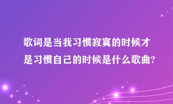 歌词是当我习惯寂寞的时候才是习惯自己的时候是什么歌曲?