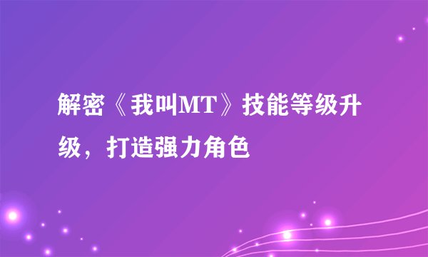 解密《我叫MT》技能等级升级，打造强力角色