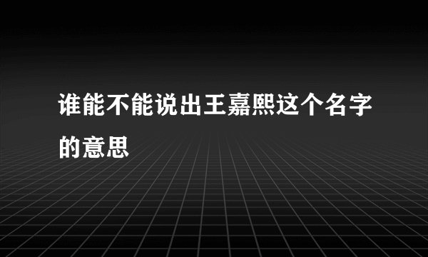 谁能不能说出王嘉熙这个名字的意思
