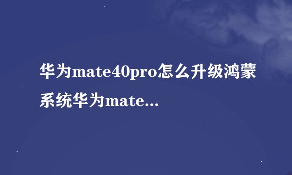 华为mate40pro怎么升级鸿蒙系统华为mate40pro升级成鸿蒙的方法