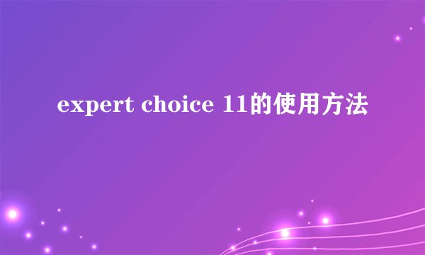 expert choice 11的使用方法